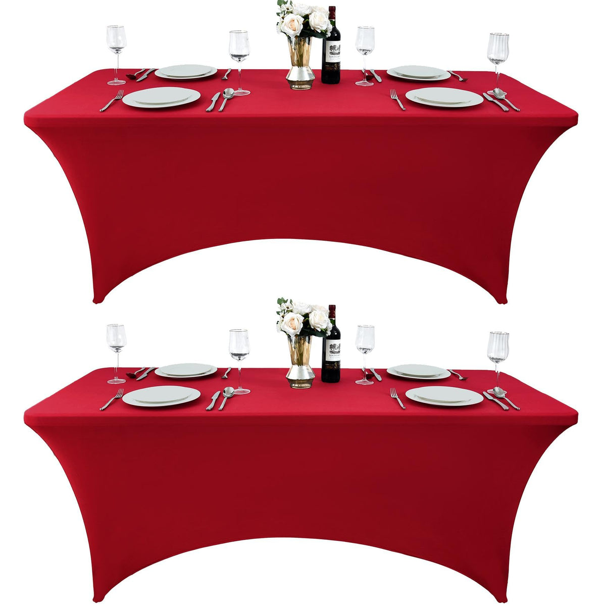 2-Pack 4ft Spandex Table Covers for Rectangular Folding Tables - Wrinkle Resistant Stretch Tight Table Cloths