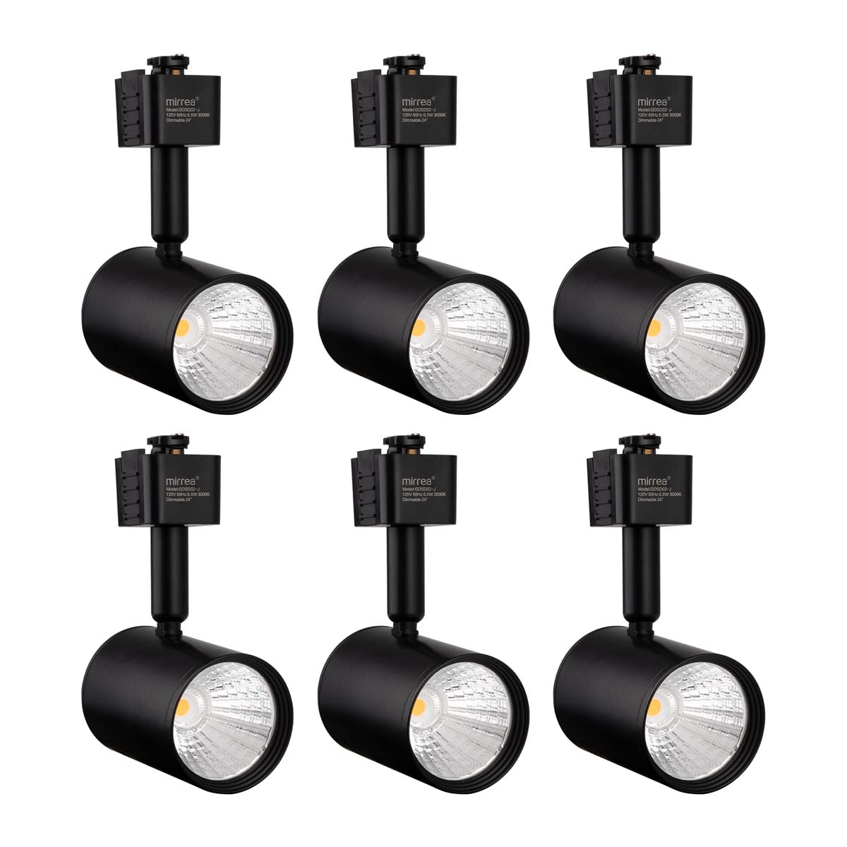 6 Pack J Type LED Track Lighting Heads 6.5W 3000K Warm White Black