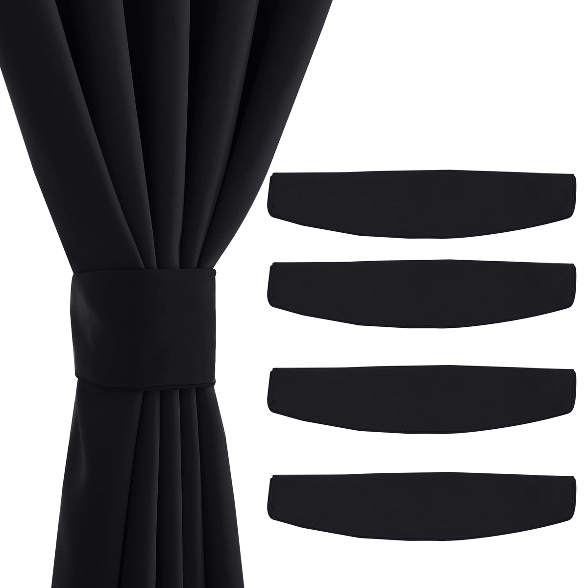 Strong Magnetic Curtain Tiebacks - Natural Decorative Curtain Ties Wide Straps Holdbacks for Modern Curtains (Black