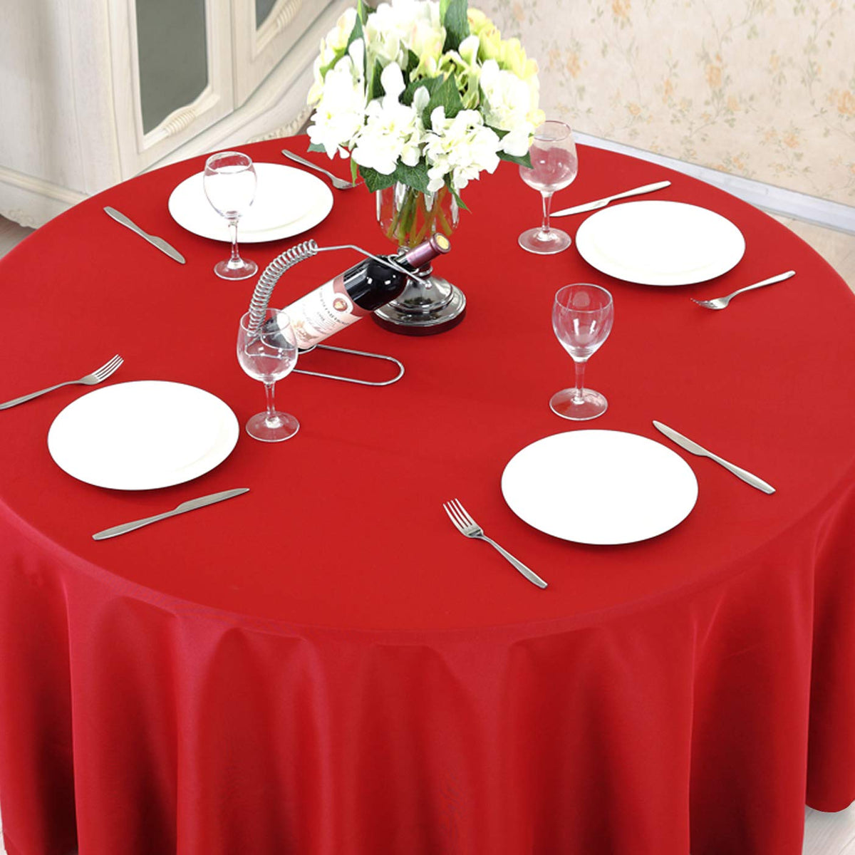 120 Inch Red Tablecloths for Round Tables