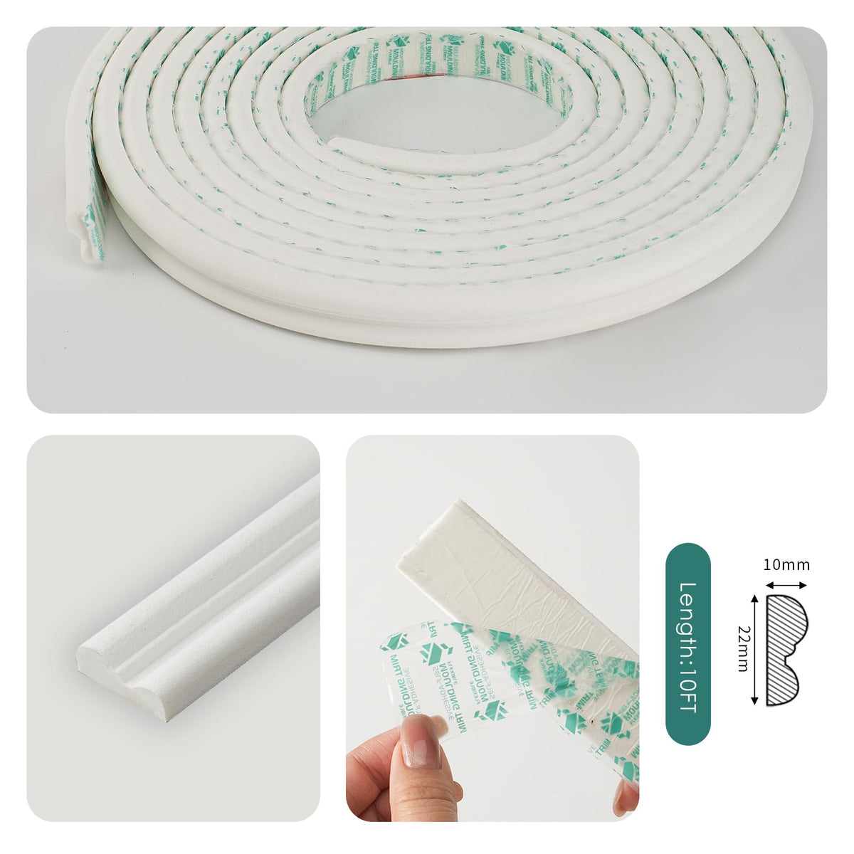10FT Matte Foaming Peel and Stick Wall Molding Trim, DIY Arch Paneling Self-Adhesive Flexible Paintable Chair Rail