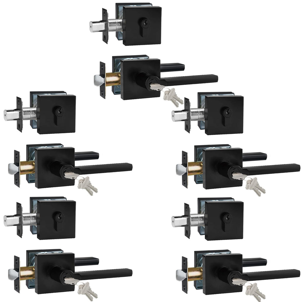 Keyed Entry Door Handle with Deadbolt, 5 Sets, Different Keys