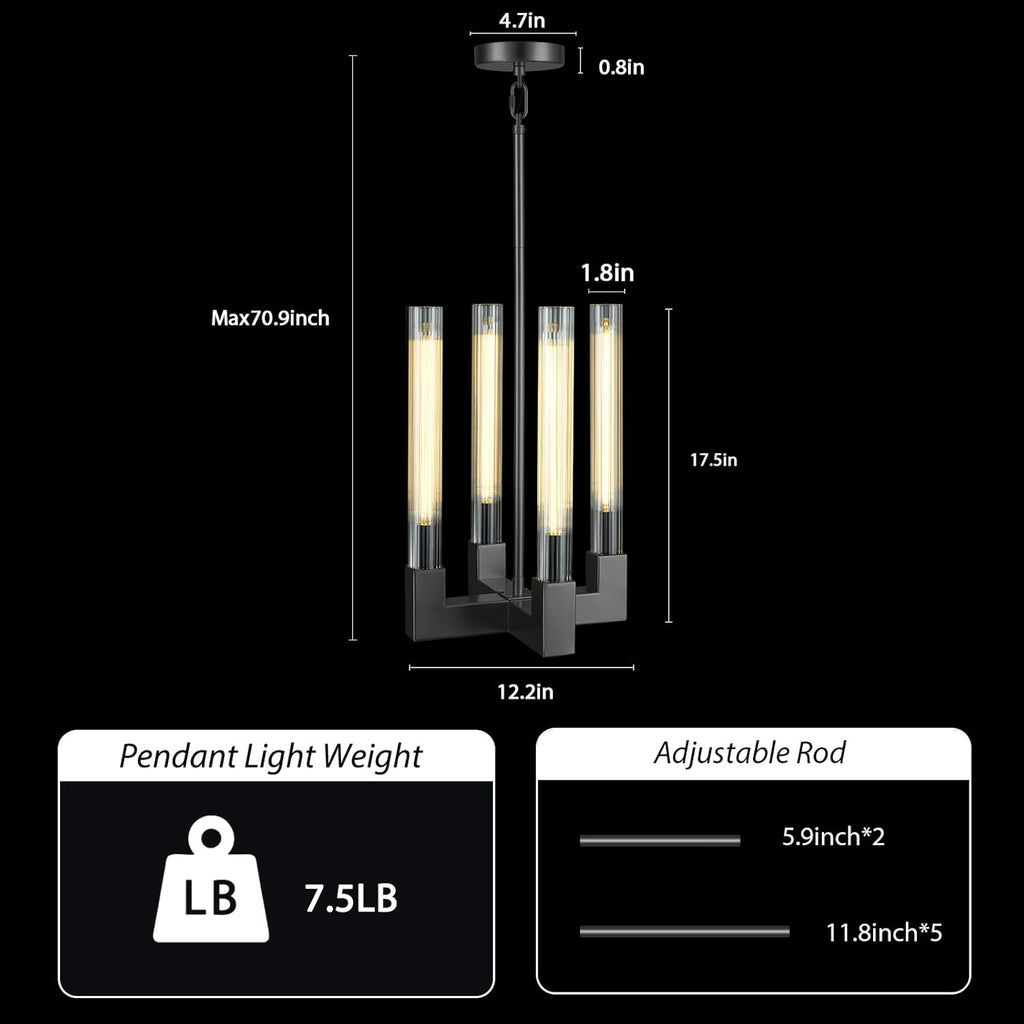 Glass Tube Black Pendant Lights Kitchen Island
