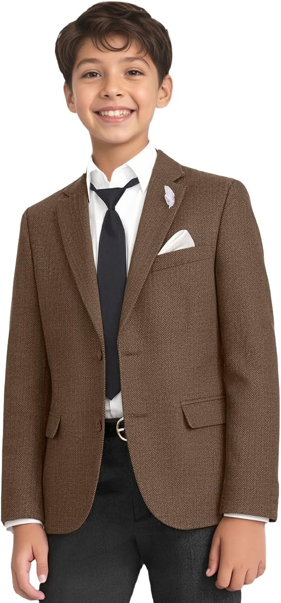 Retro Tweed Boys Jacket Suits Blazers Herringbone Slim Sport Coat Kids Boy
