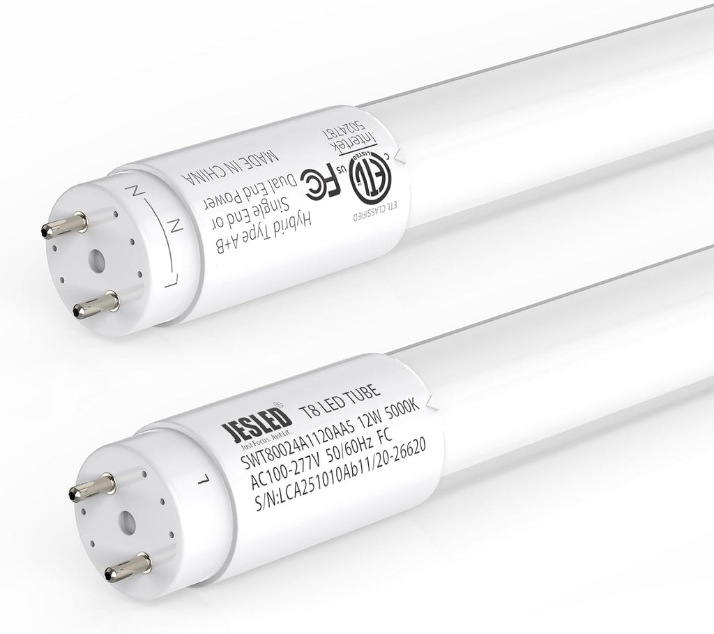 T8 LED Bulbs 4FT 12W 5000K, Type B Ballast Bypass, 2200LM, ETL