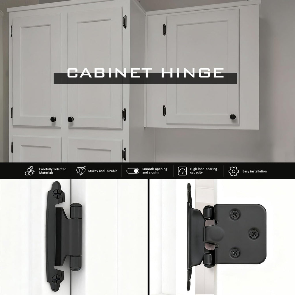 1/2" Overlay Black Cabinet Hinges 36 Pack Self Closing Cabinet Hinges