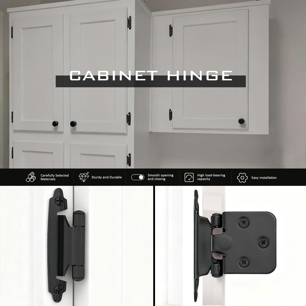 1/2" Overlay Black Cabinet Hinges 36 Pack Self Closing Cabinet Hinges