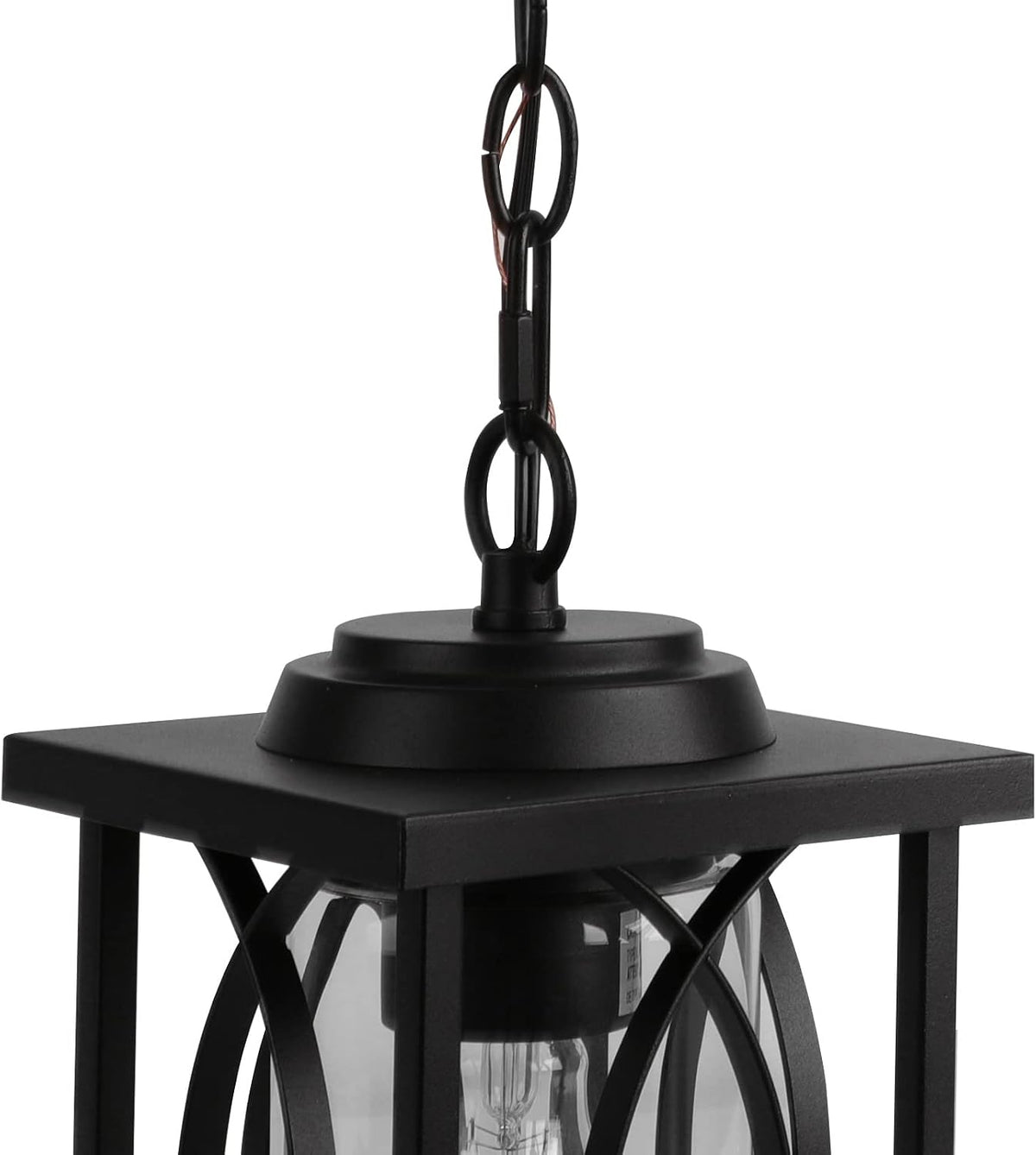 Outdoor Pendant Light Fixture, Modern Black Exterior Hanging Lantern Anti-Rust Metal Hanging Lights with Clear Glass
