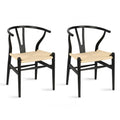 Wishbone Dining Chairs Set of 2 (Black Frame + Natural Cord)