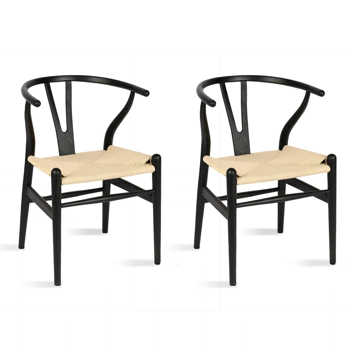 Wishbone Dining Chairs Set of 2 (Black Frame + Natural Cord)