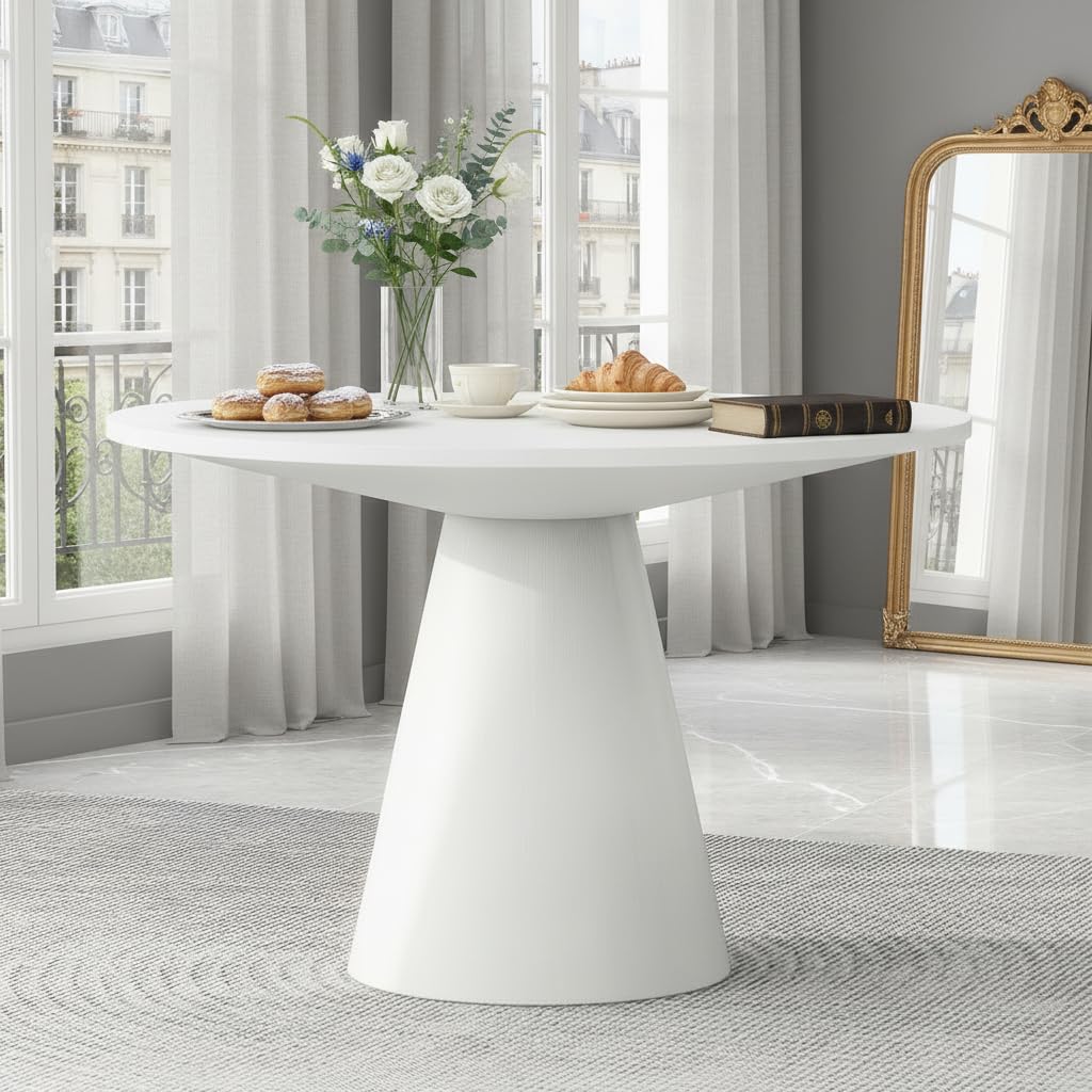 Inspired Saarinen Style 46.5" Modern Round Dining Table for 4-6, Wooden French Country Round Kitchen Table with Pedestal Base, Mid Century