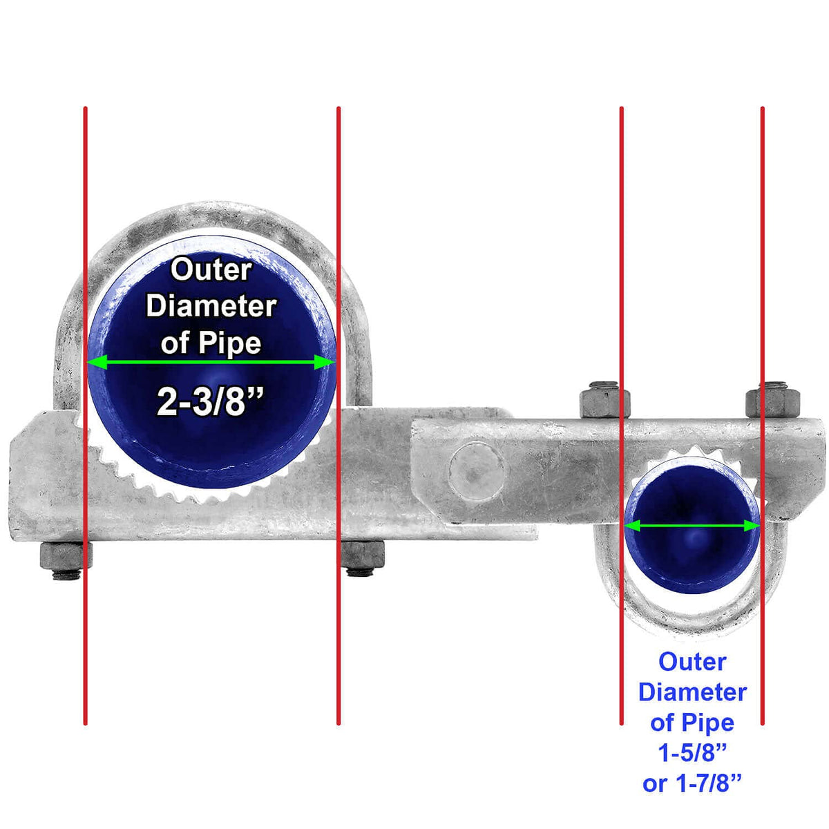 Galvanized 180° Gate Hinge, 2-3/8in Post, Commercial Duty 2-ct
