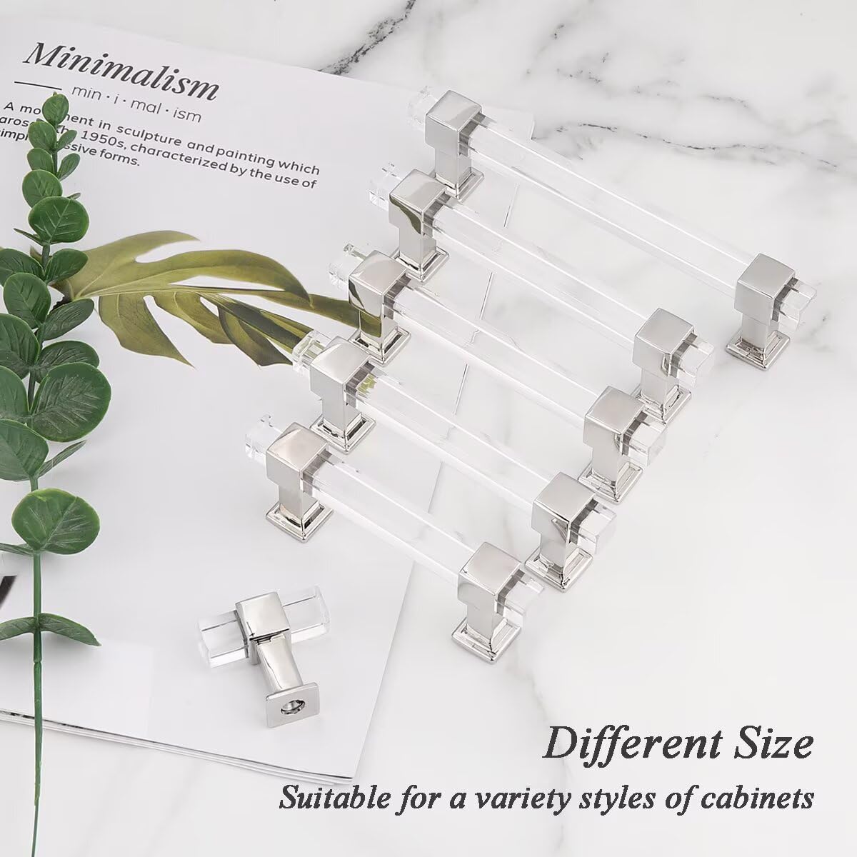 Acrylic Cabinet Handles & Pulls 5" Hole Centers Square 10 Pack
