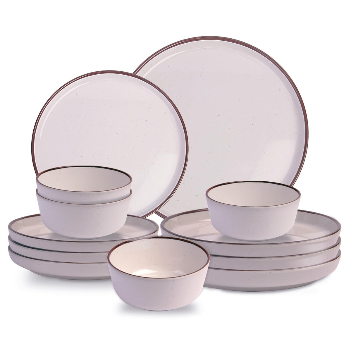 Fall 12 Piece Melamine Dinnerware Sets for 4, White Base with Speckles, Plates and Bowls Sets, Lightweight
