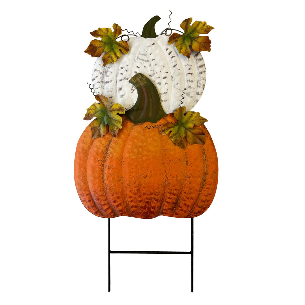 Metal Stacked Pumpkin Garden Stake, Outdoor Fall Yard Decor with Double Pumpkins, Rustic Metal Pumpkin Decoration for