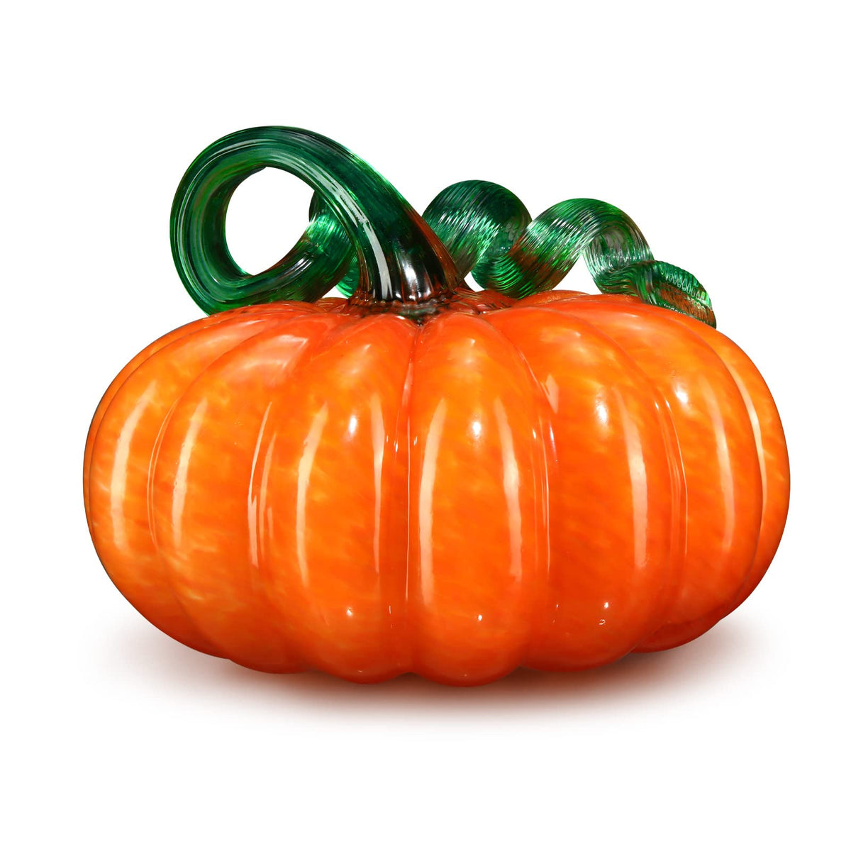 5.1 x 5.1 Inch Fall Hand Blown Glass Pumpkin for Decorating, Orange