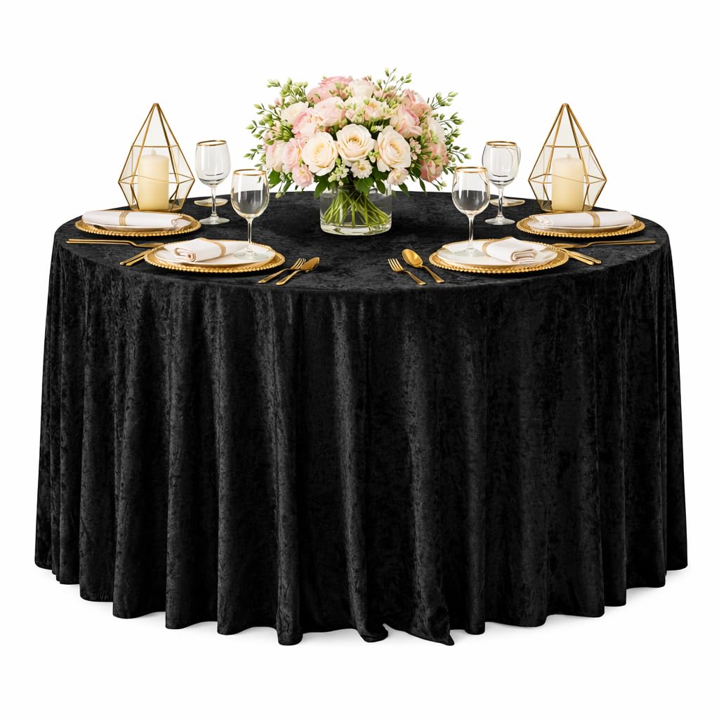Lush Panne Velvet Round Tablecloth - 120 Inch Elegant Velvet Table Cover for Weddings, Banquets, Holiday Dinners &