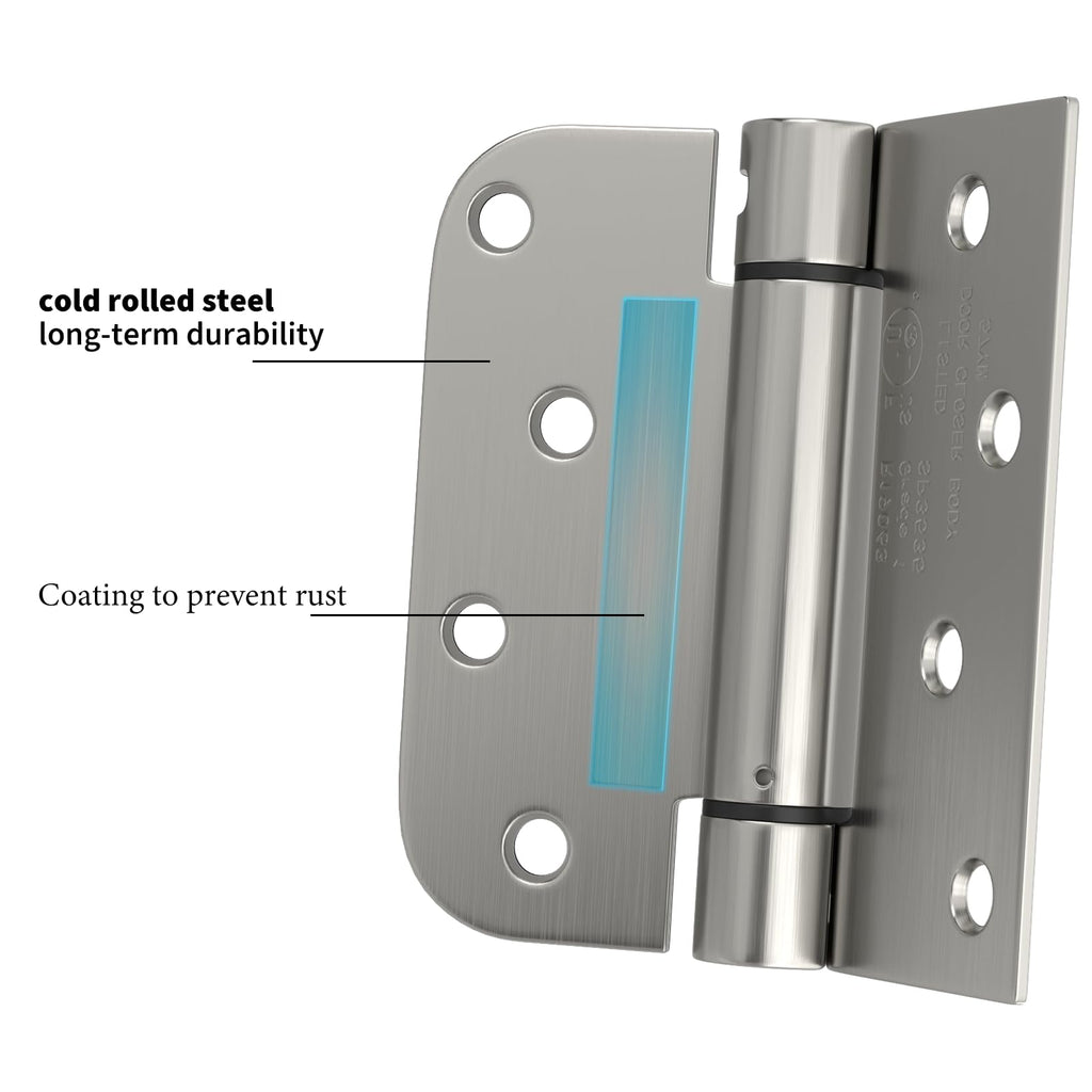 2 Pack Spring Hinges Satin Nickel 4" Square 5/8" Radius Corners