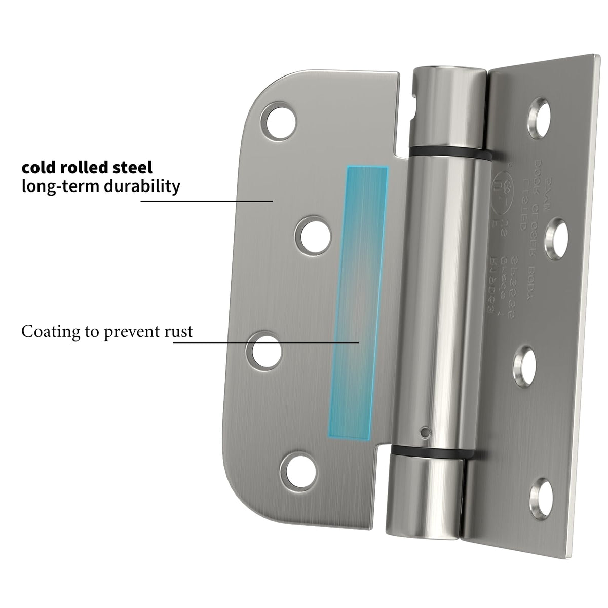 2 Pack Spring Hinges Satin Nickel 4" Square 5/8" Radius Corners