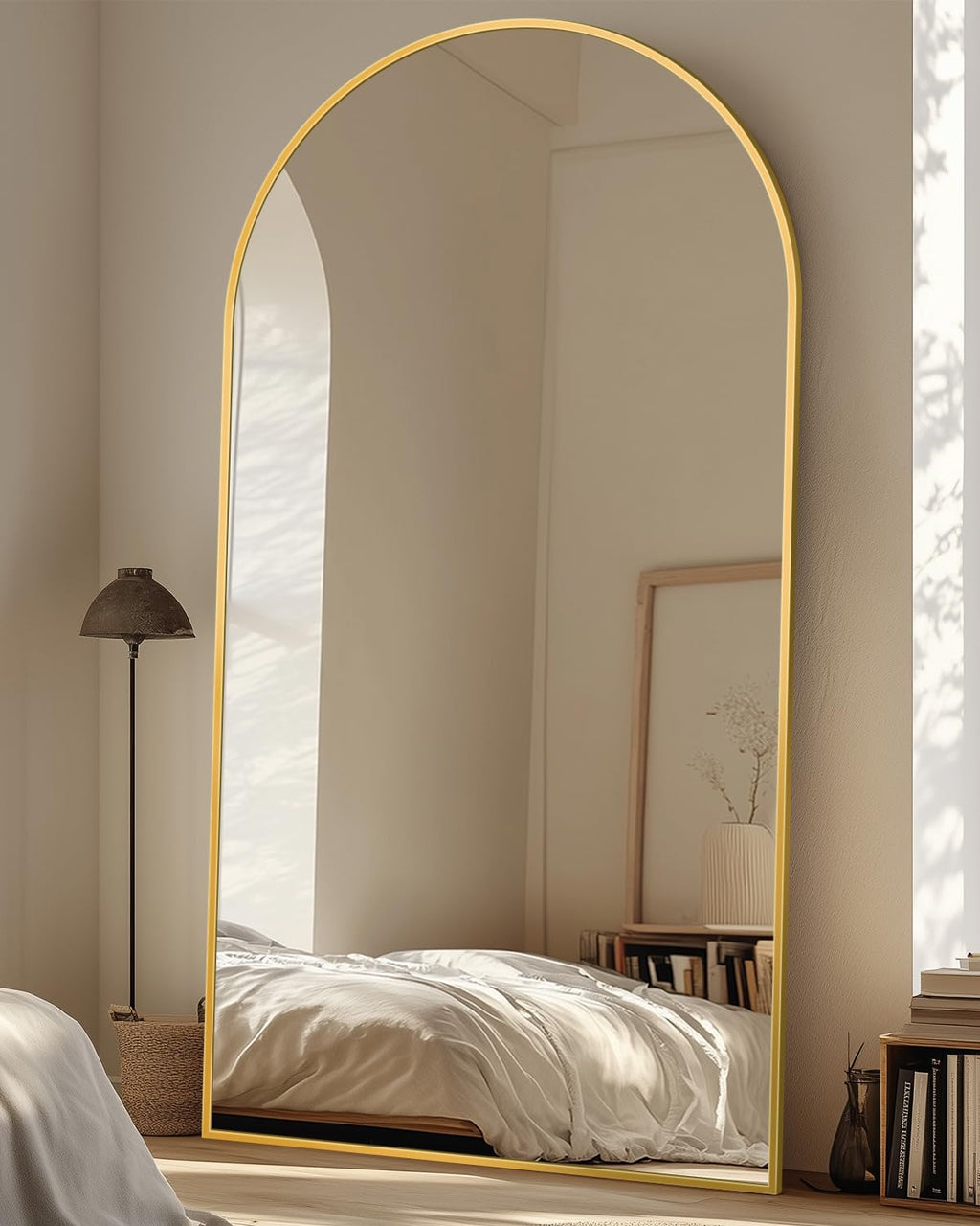 81"x41" Arched Full Length Mirror with Stand, Gold Floor Mirror