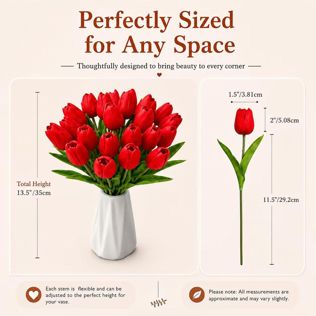 20 Stems Red Artificial Tulip Flowers Centerpieces