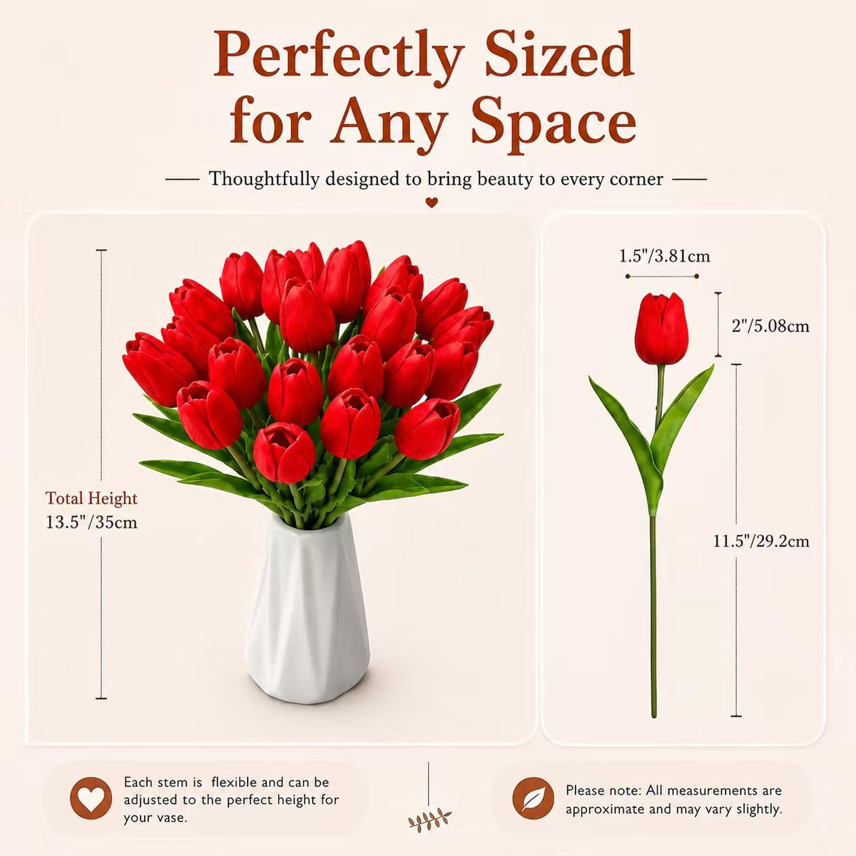 20 Stems Red Artificial Tulip Flowers Centerpieces