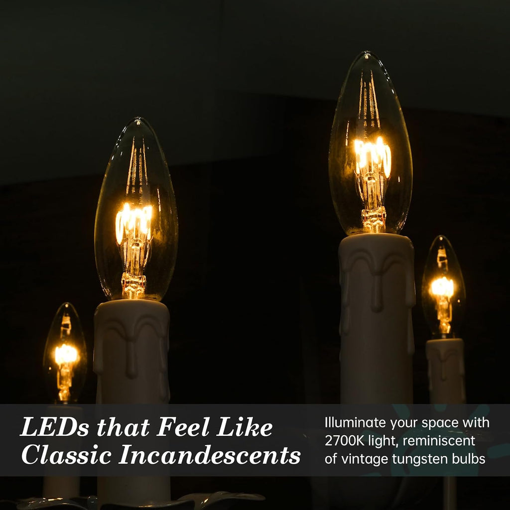 E12 CA10 25 Watt Equivalent Clear LED Candelabra Bulbs,2700K Dimmable