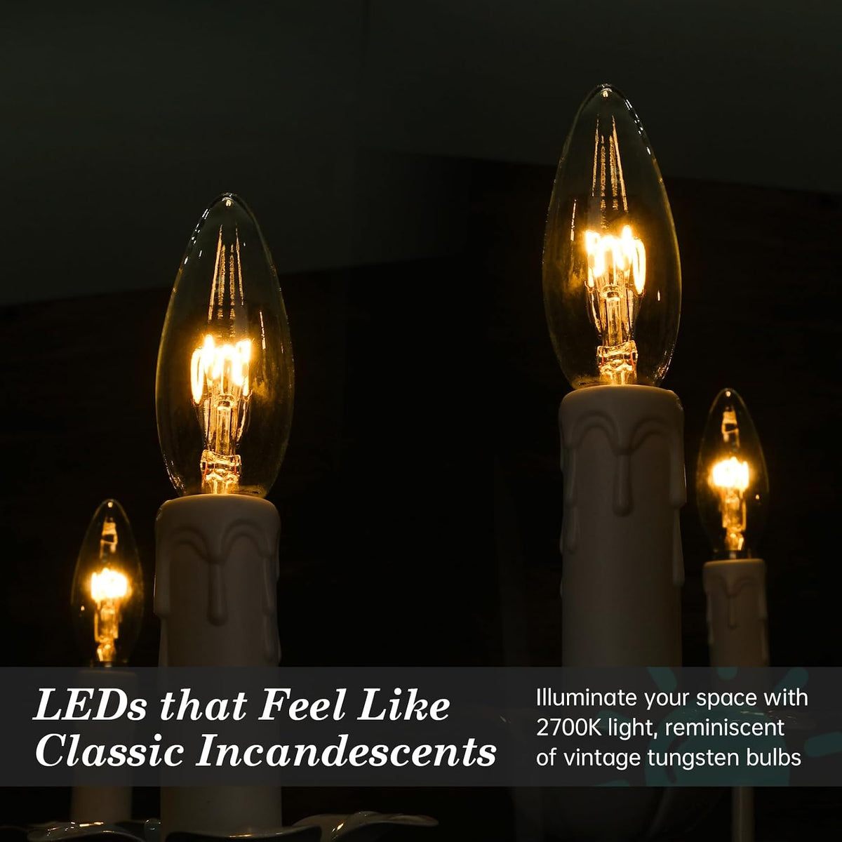 E12 CA10 25 Watt Equivalent Clear LED Candelabra Bulbs,2700K Dimmable