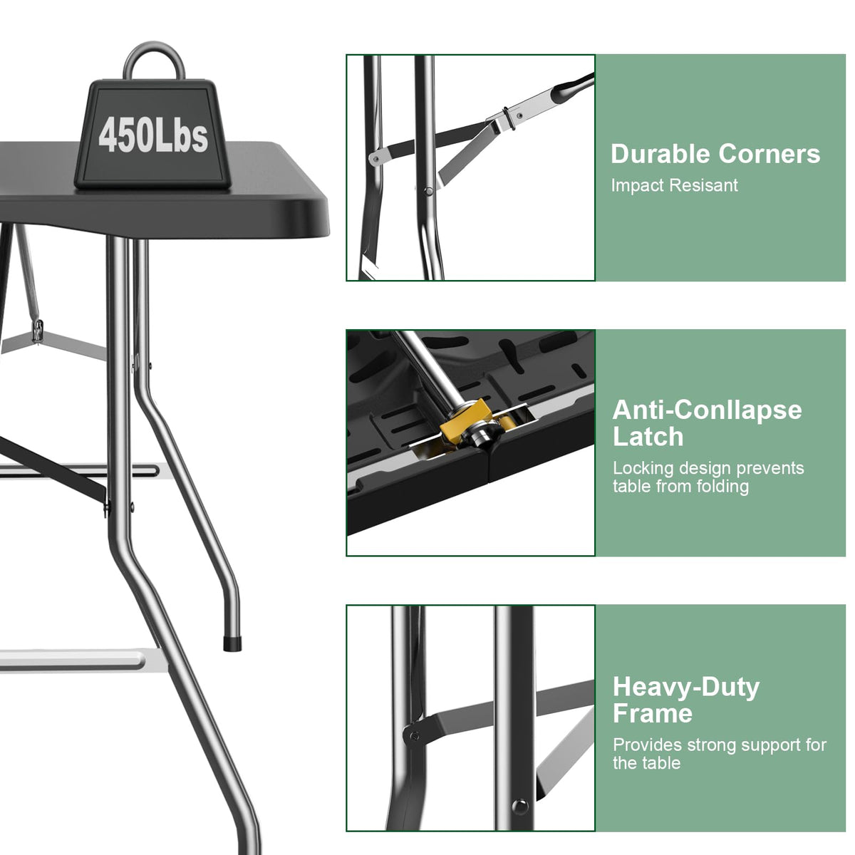 6FT Black Folding Table for Camping, Parties, Meeting, Picnic