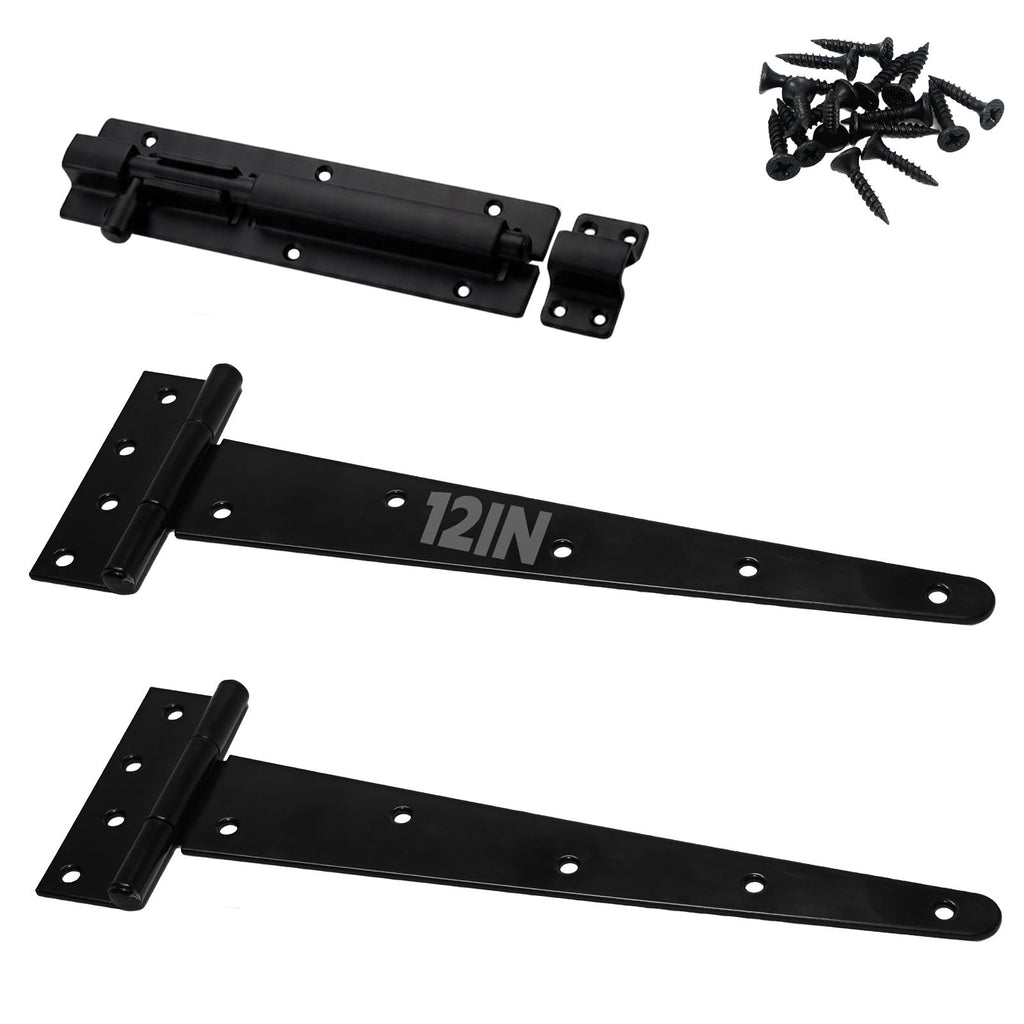 12 Inch Heavy Duty Gate Hinges Slide Bolt Latch Kit 2PCS Barn Door Hardware