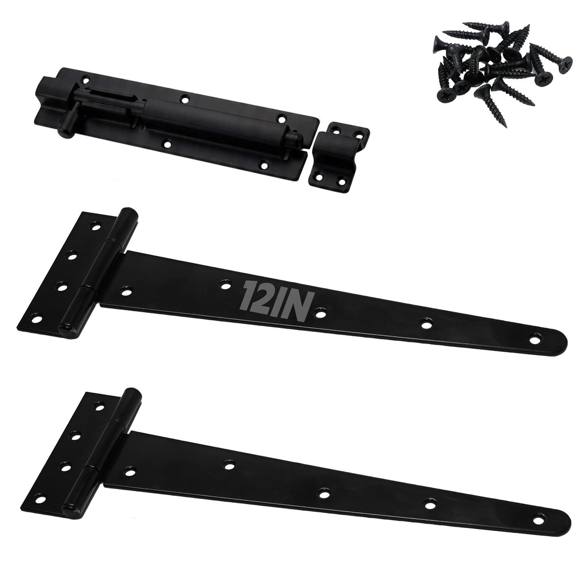 12 Inch Heavy Duty Gate Hinges Slide Bolt Latch Kit 2PCS Barn Door Hardware