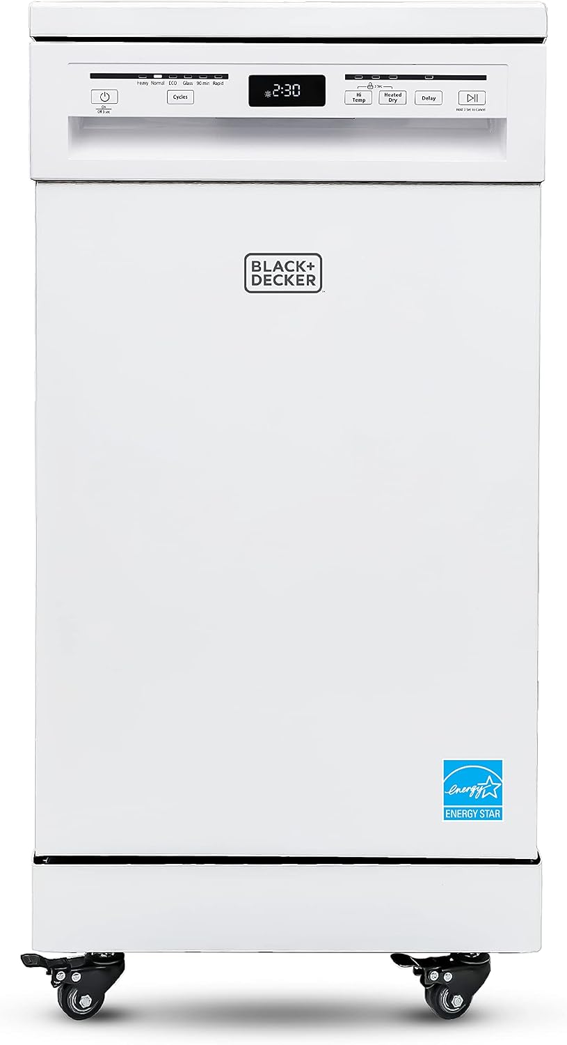 18” Portable Dishwasher, Compact Dish Washer with 8-Place Setting Capacity, Stainless Steel Tub, 6 Wash Programs