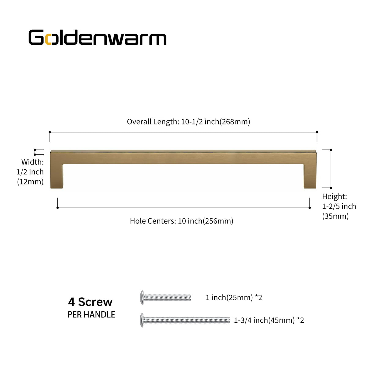 50 Pack 10 Inch Champagne Bronze Cabinet Pulls Square Handles