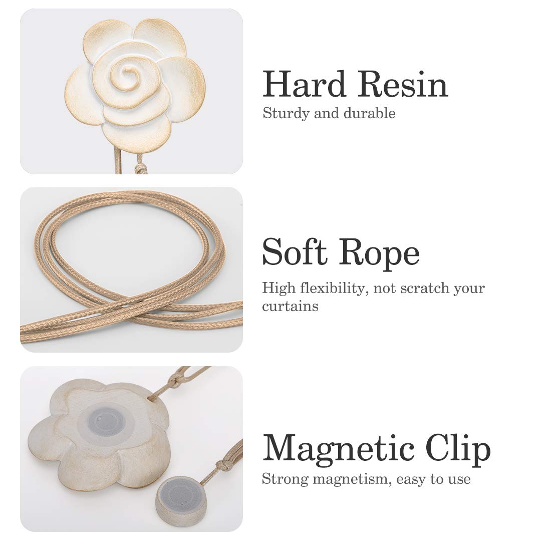 Magnetic Curtain Tiebacks, Flower Vintage Curtain Holdbacks, Beige