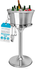 Metal Beverage Tub w/Stand, Scoop & Bottle Opener - Stainless Steel Double Wall Ice Cooler - Large Drinks, Beer