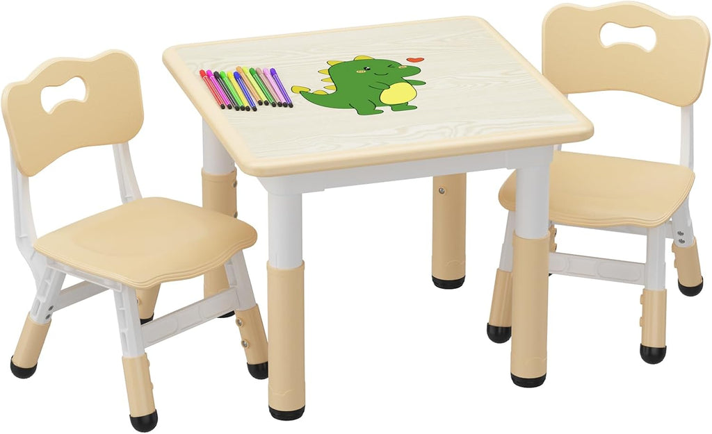 Kids Table and 2 Chairs Set, Height Adjustable Toddler Table and Chairs Set