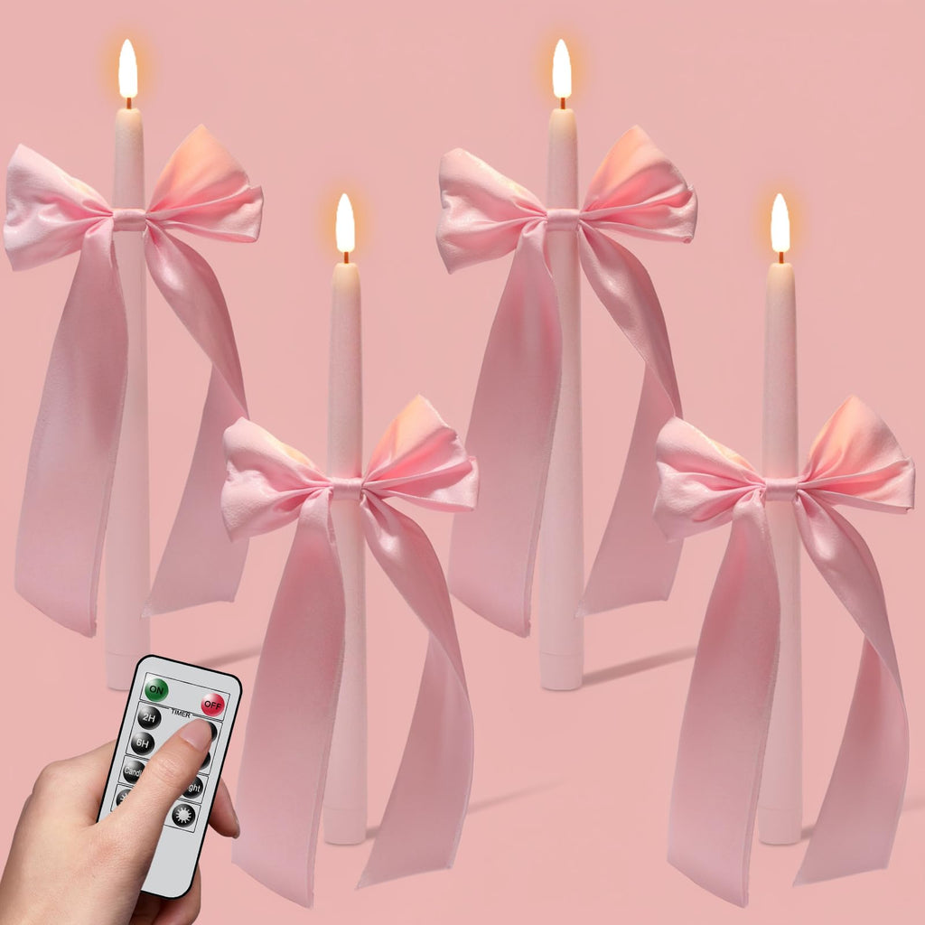 Pink Flameless Taper Candles with Remote Timer