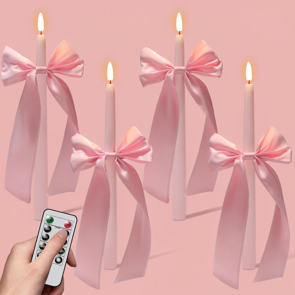 Pink Flameless Taper Candles with Remote Timer