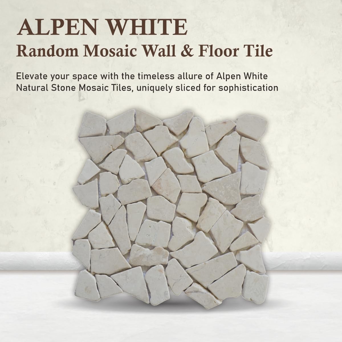 Alpen White Random Mosaic, Tumbled Stone Back Splash Tiles Walls, Shower and Bathroom Floors, and Outdoor Areas