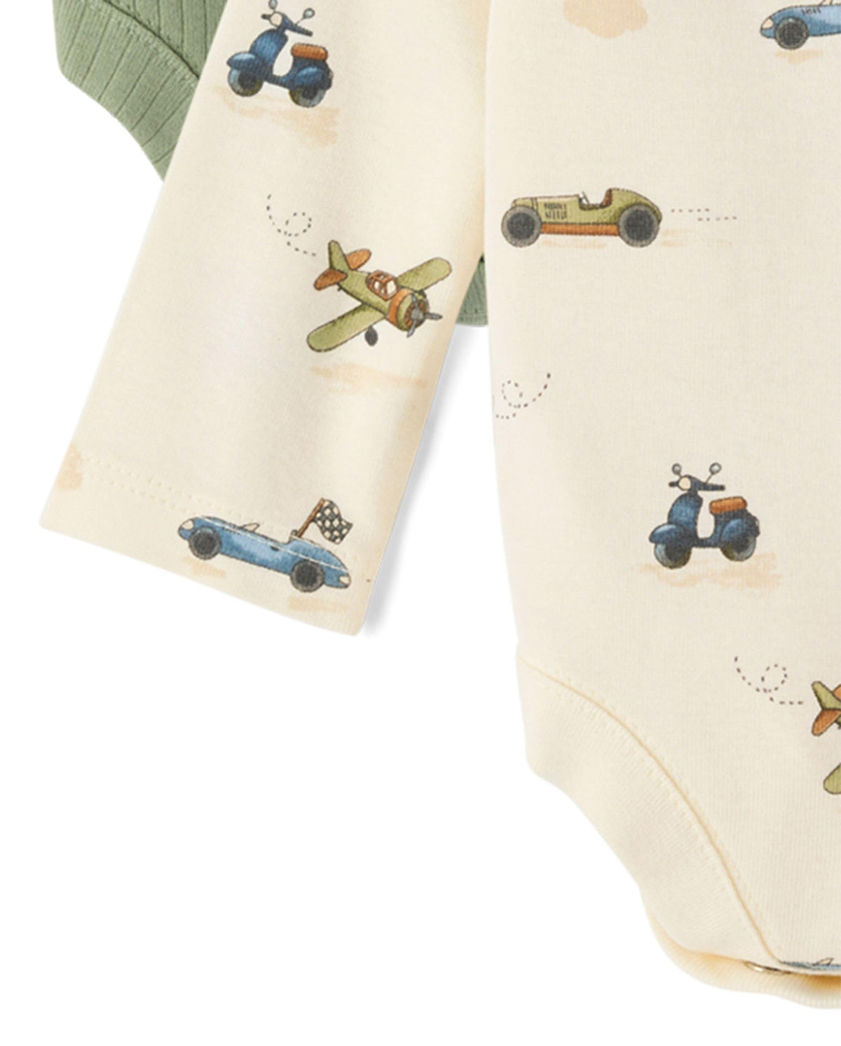 Baby Boys,and Newborn Long Sleeve Bodysuits, Pack,Striped/Green/Vehicles,Preemie