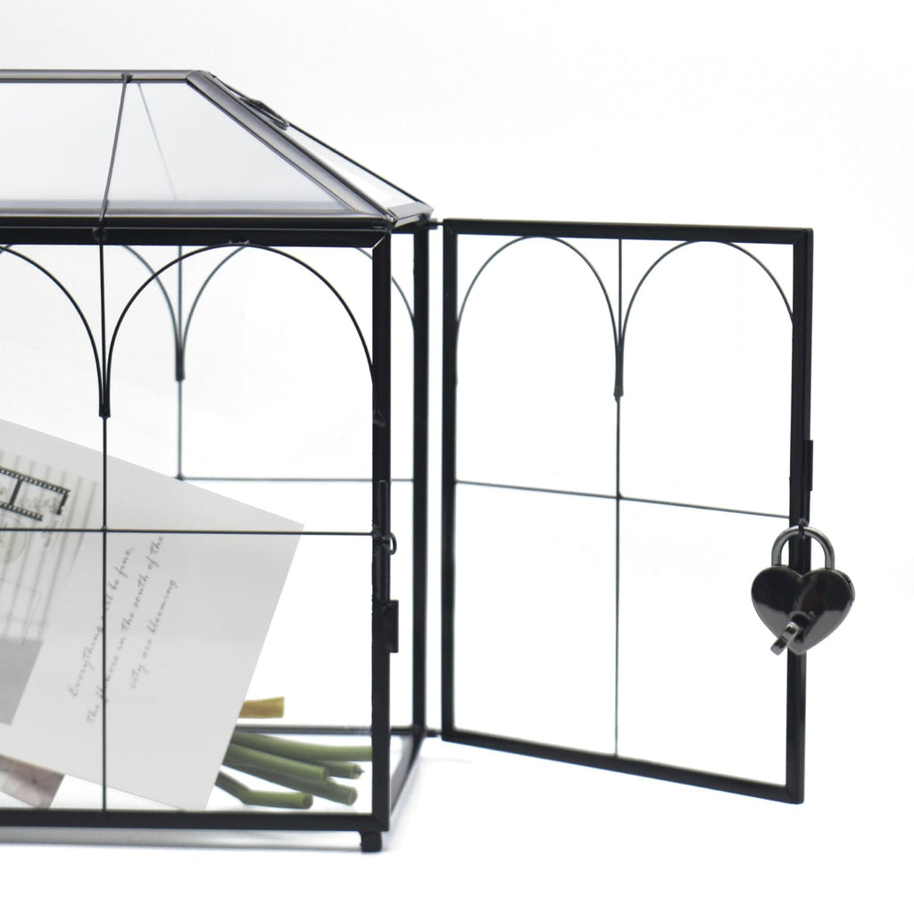 LargeBlack and Glass Card Box for wedding with Lock and Slot - Wedding Envelope Card Holder for Reception Clear Lock