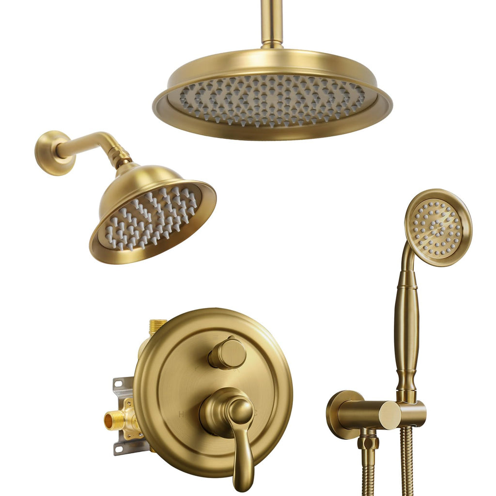 Dual Rain Shower Head System with Handheld Antique Faucet Set