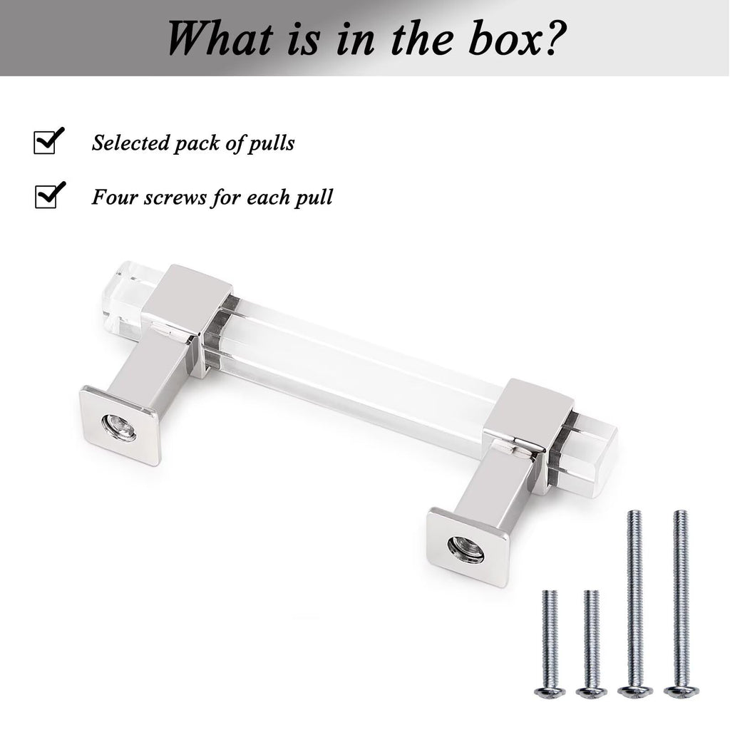 Acrylic Cabinet Handles & Pulls 5" Hole Centers Square 10 Pack