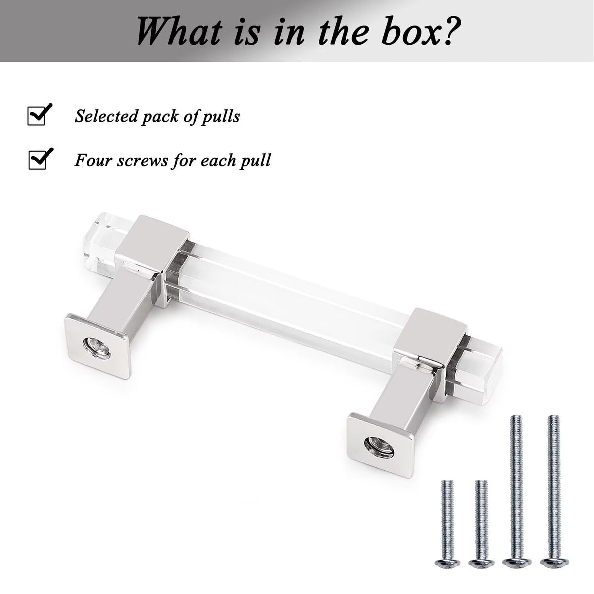 Acrylic Cabinet Handles & Pulls 5" Hole Centers Square 10 Pack