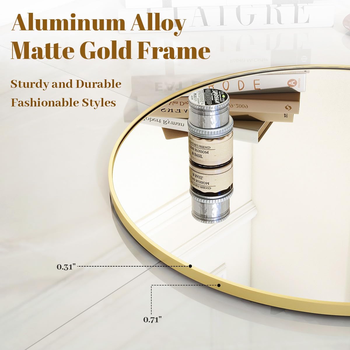 Gold Round Bathroom Mirror 24", Thin Metal Frame Wall Mirror