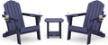 Folding Adirondack Chair 3-Piece Set with Wood Grain, HDPE Adirondack Chair with Side Table & Cup Holders, 380lb