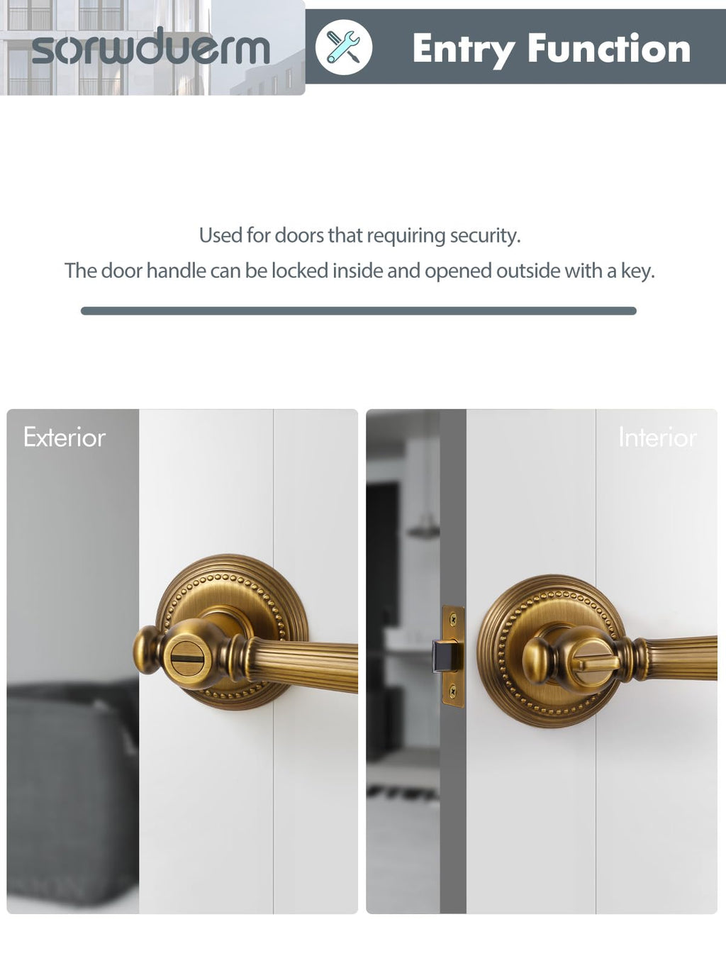 1 Pack Antique Brass Door Lever Privacy Antique Door Handle Door Lever Bedroom and Bathroom Zinc Alloy