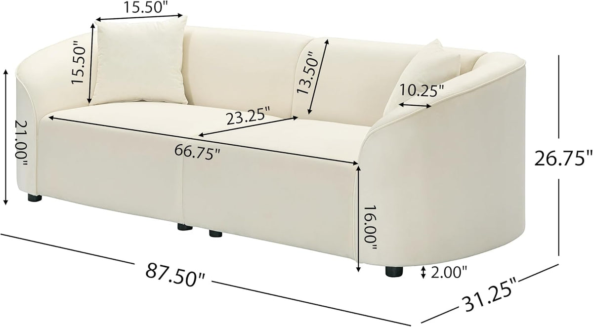 87" Large Couch, Comfy Upholstered Loveseat with Extra Deep Seats, Velvet Sofa Apartment Office, Beige