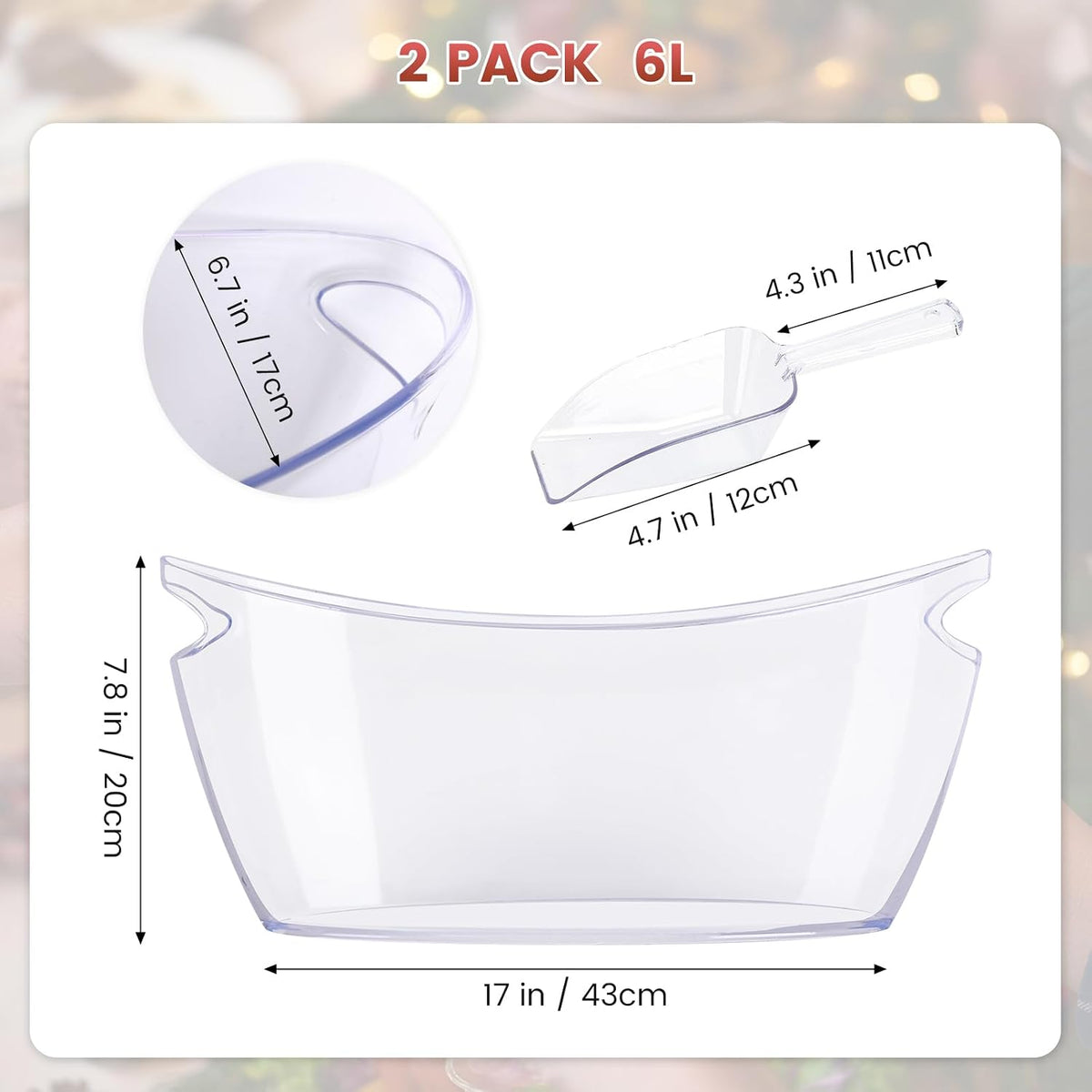 2-Pack Clear Ice Bucket Set - Beverage Tub & Champagne Bucket - Set of 2