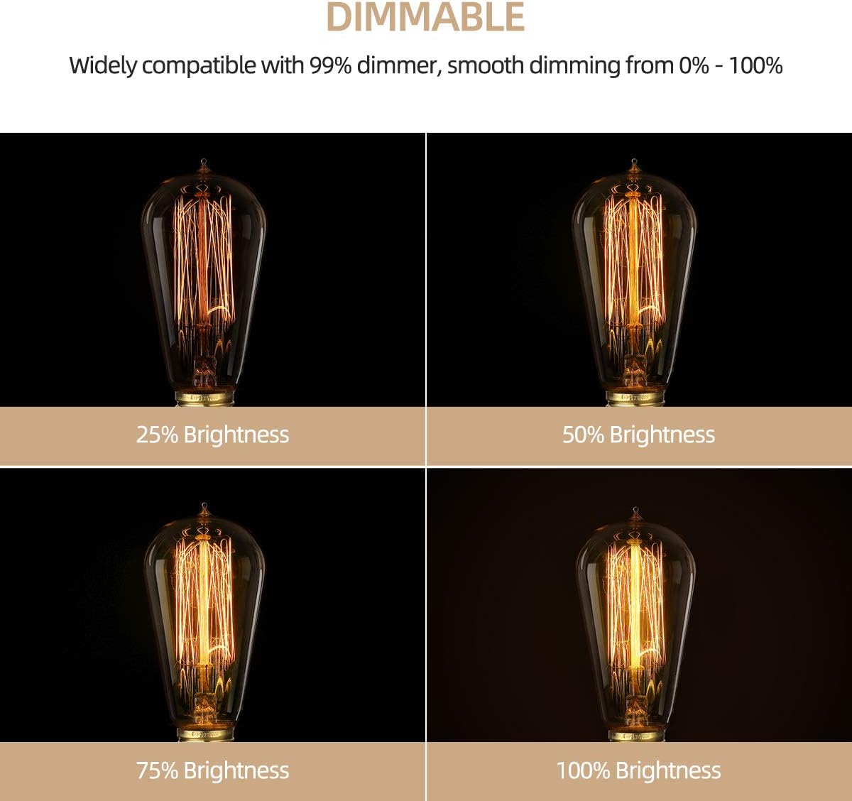 Edison Light Bulbs, 60w Vintage Edison Bulb, Squirrel Cage Filament Edison Bulbs, E26 Base - Amber Glass Warm